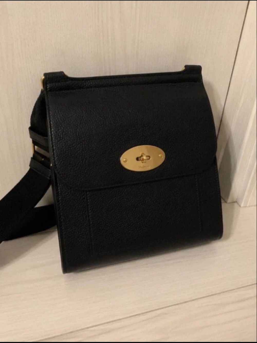 Mulberry Black Leather Crossbody Bag with Gold Hardware